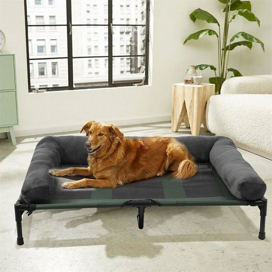 Large Dog Bed Outdoor Raised Dog Bed with Cooling Breathable Mat and Soft Plush Mat Pet Puppy Camping Cot for Home Garden