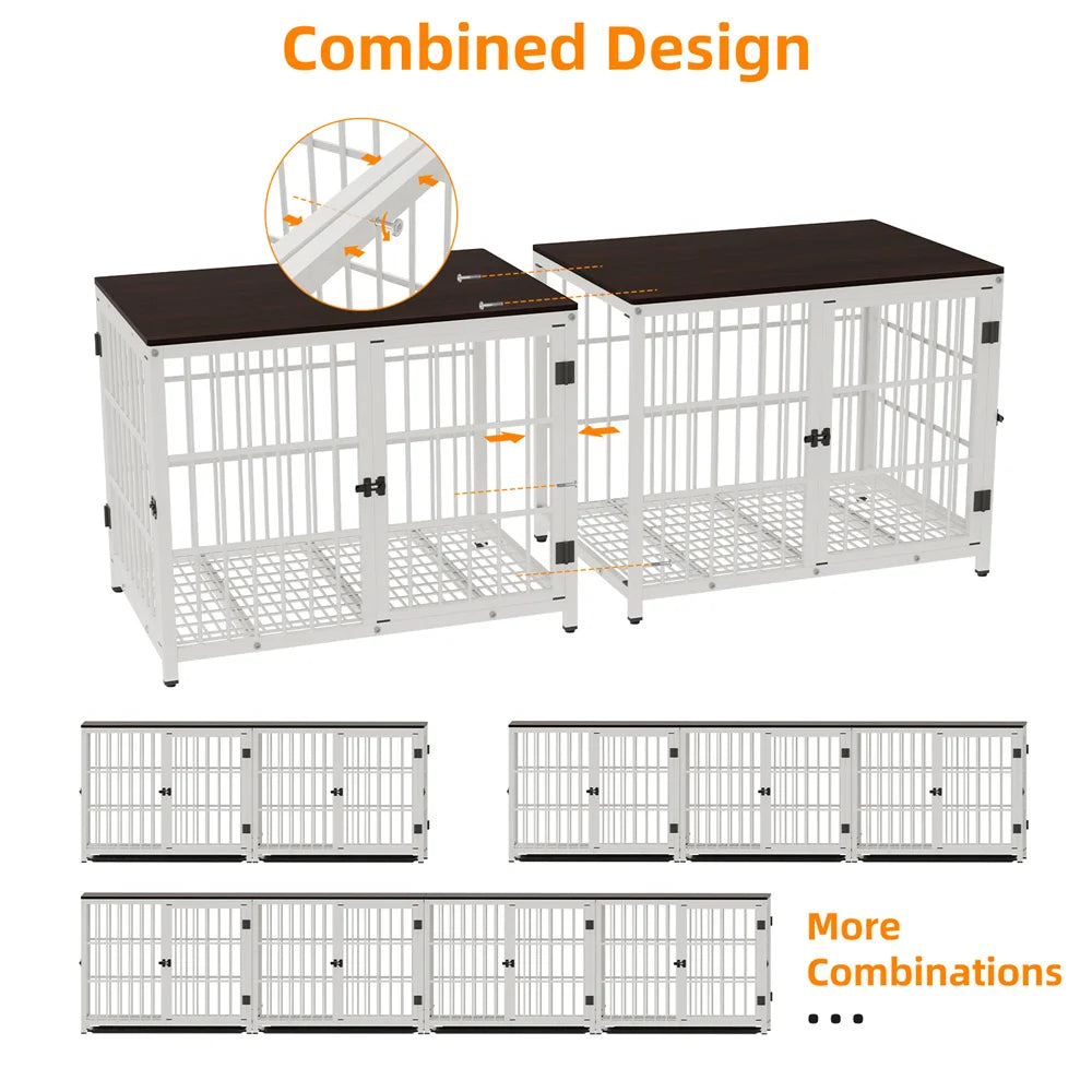 Large Wooden Dog Crate Indoor Furniture Style Elevated Pet Dog Cage Kennel End Table Lattice Playpen with 3 Doors Removable Tray