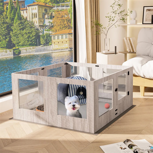 Heavy Duty Dog Whelping Box Indoor Tempered Glass Pet Dog Playpen Kennel Cage Training Enclosure