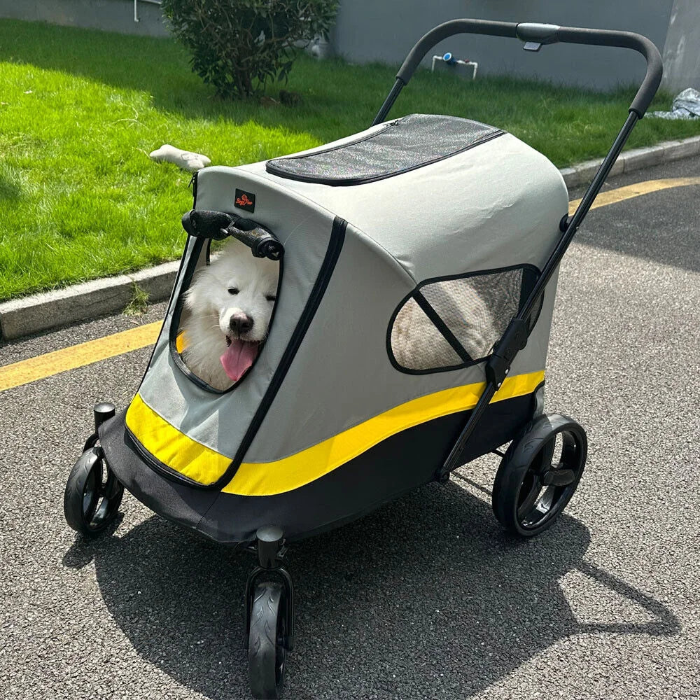 One Click Foldable Dog Stroller Portable Dog Buggy 4 Wheel Pet Stroller Pushchair Travel Carriage Stroller Cart with Rain Cover