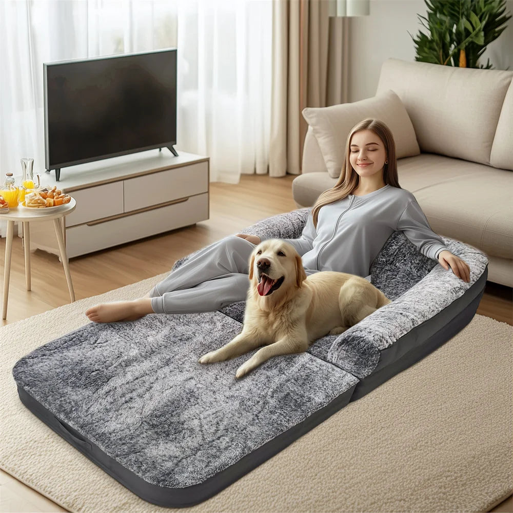 Foldable Human Dog Bed for Adult 2 in 1 Calming Large Dog Bed Washable Waterproof Dog Sofa