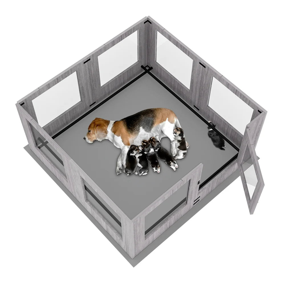 Heavy Duty Dog Whelping Box Indoor Tempered Glass Pet Dog Playpen Kennel Cage Training Enclosure