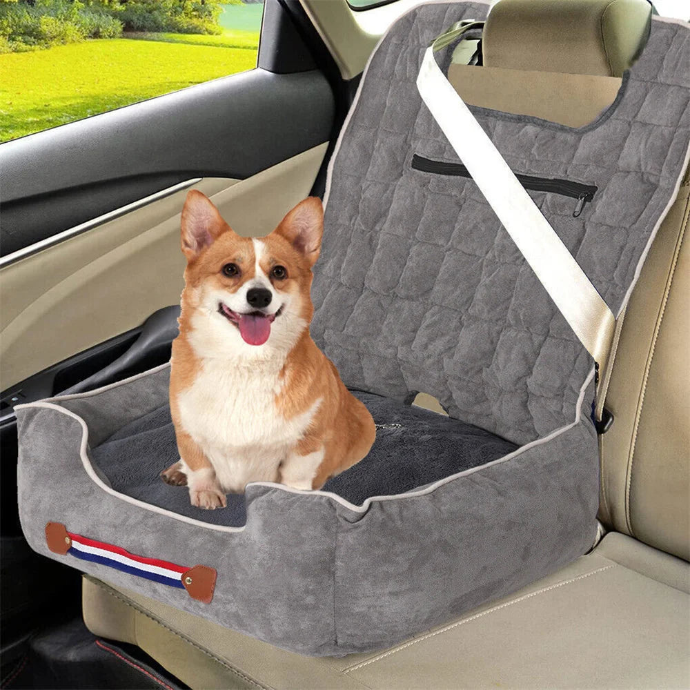 Dog Car Seat Bed Pet Booster Car Seat Travel Carrier with Safety Belt Adjustable Strap Car Seat Protector Cushion Waterproof