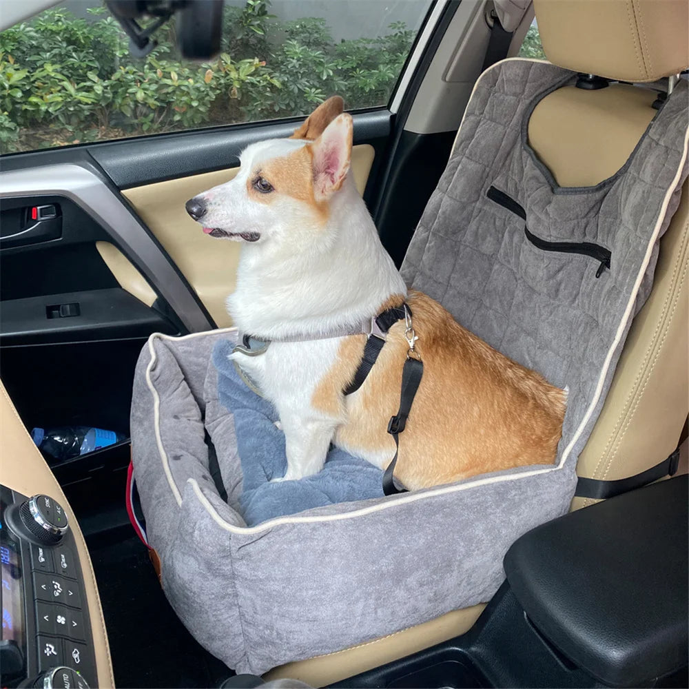 Dog Car Seat Bed Pet Booster Car Seat Travel Carrier with Safety Belt Adjustable Strap Car Seat Protector Cushion Waterproof