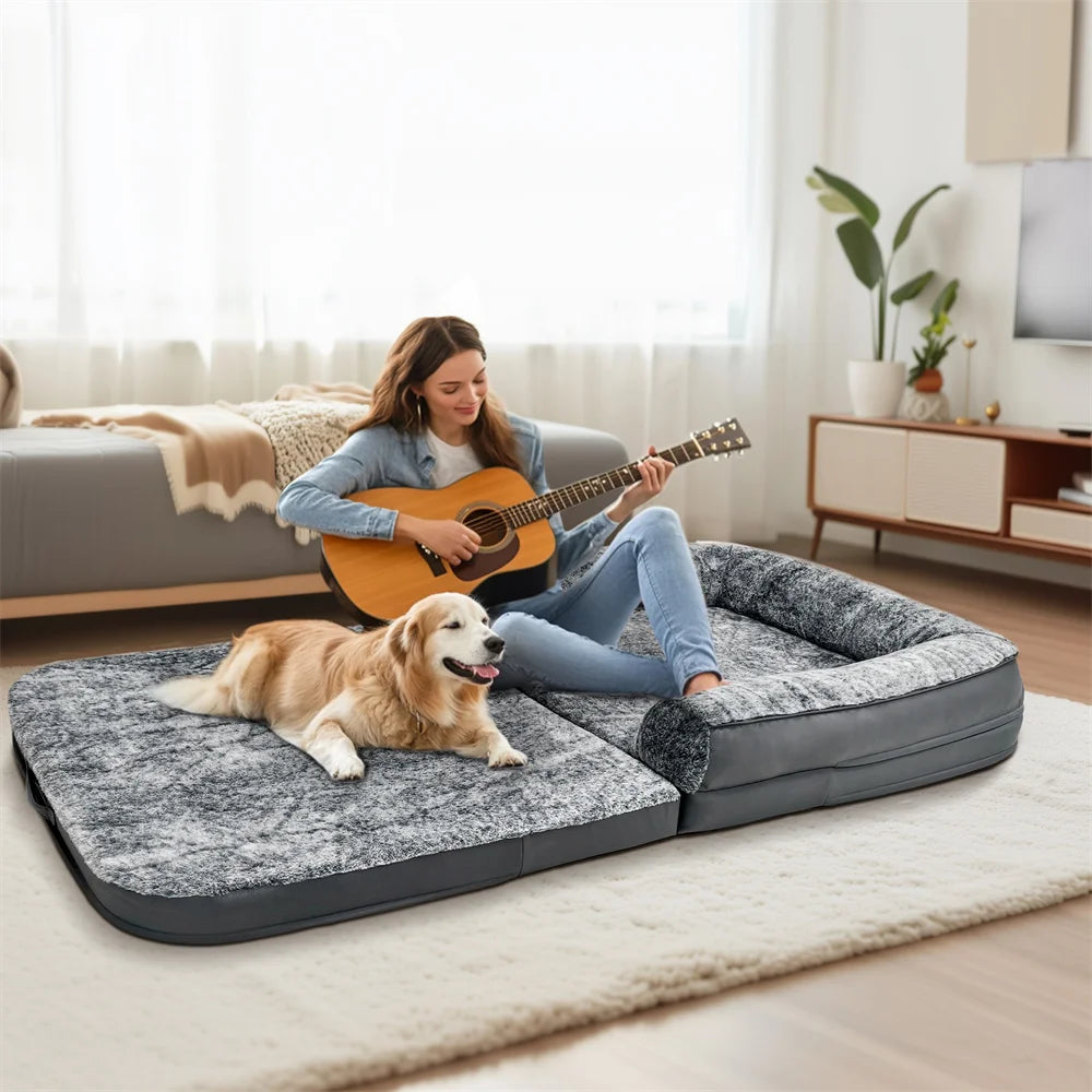 Foldable Human Dog Bed for Adult 2 in 1 Calming Large Dog Bed Washable Waterproof Dog Sofa