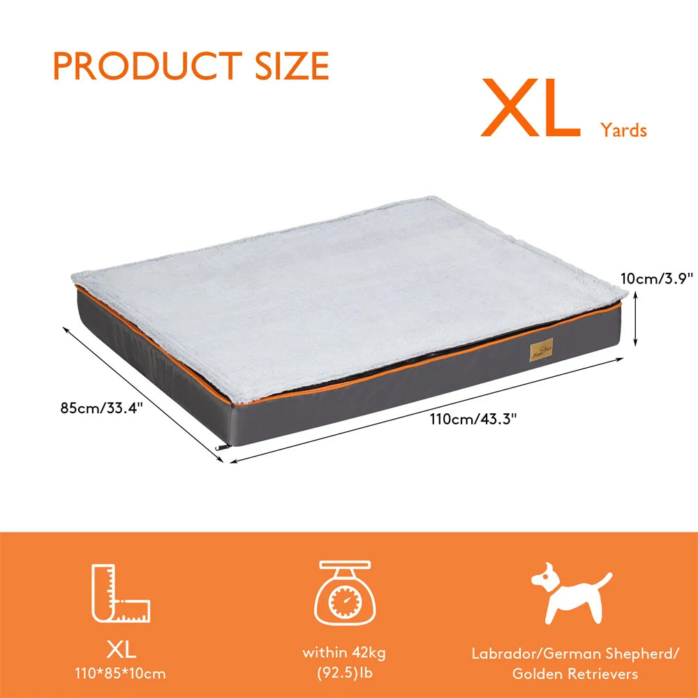 Premium Large Orthopedic Memory Foam Dog Bed Waterproof Pet Dog Crate Jumbo Mattress with Orange Trim Washable Water Resistant