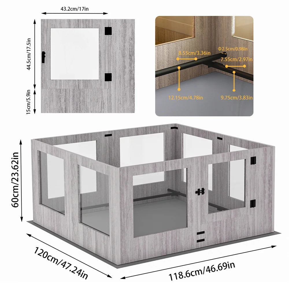 Heavy Duty Dog Whelping Box Indoor Tempered Glass Pet Dog Playpen Kennel Cage Training Enclosure