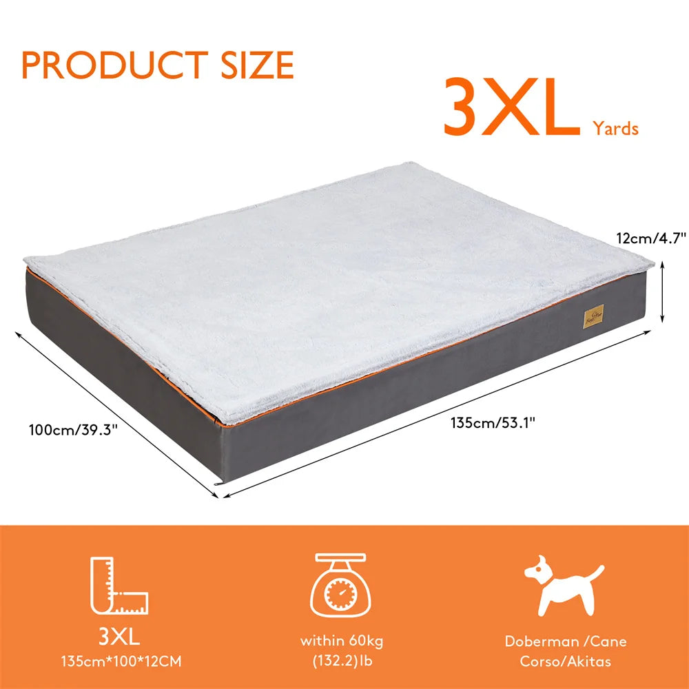 Premium Large Orthopedic Memory Foam Dog Bed Waterproof Pet Dog Crate Jumbo Mattress with Orange Trim Washable Water Resistant