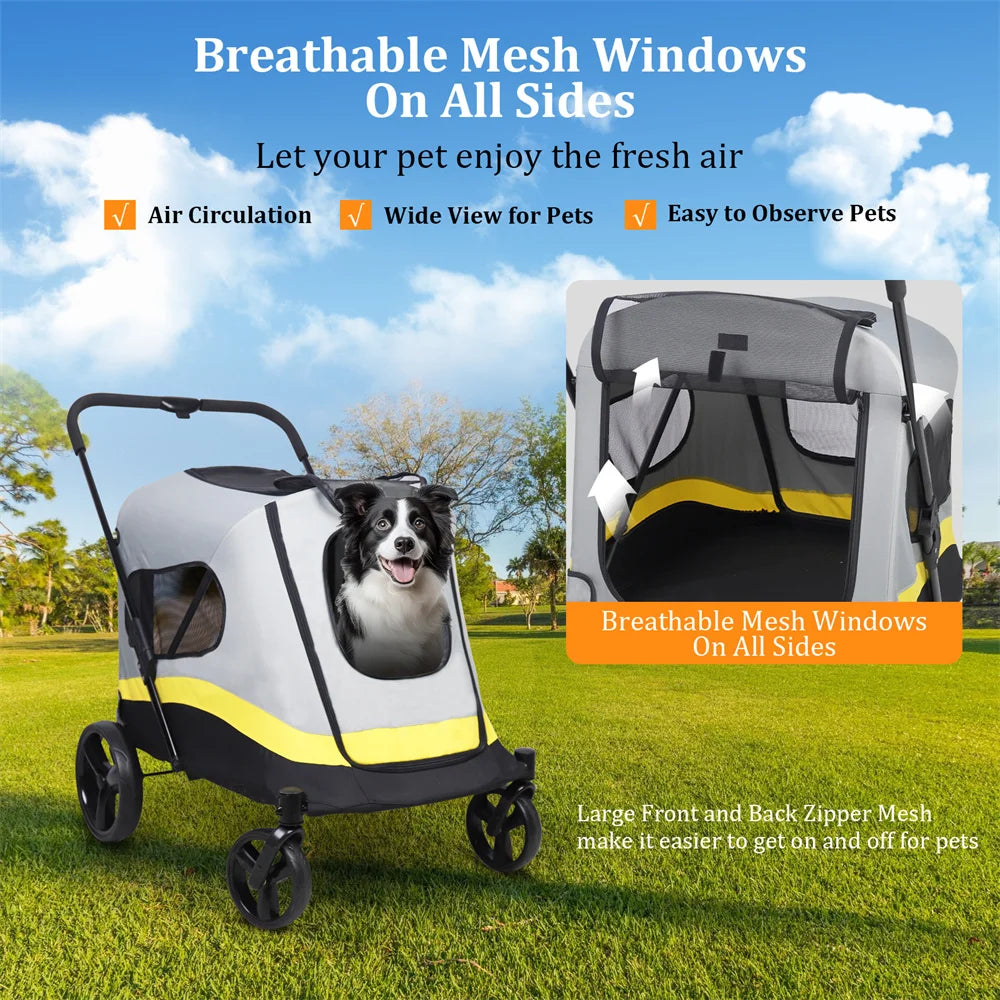 One Click Foldable Dog Stroller Portable Dog Buggy 4 Wheel Pet Stroller Pushchair Travel Carriage Stroller Cart with Rain Cover