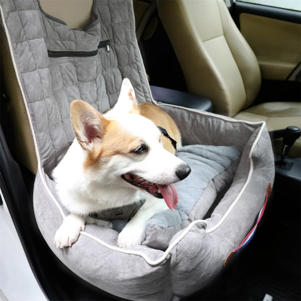 Dog Car Seat Bed Pet Booster Car Seat Travel Carrier with Safety Belt Adjustable Strap Car Seat Protector Cushion Waterproof