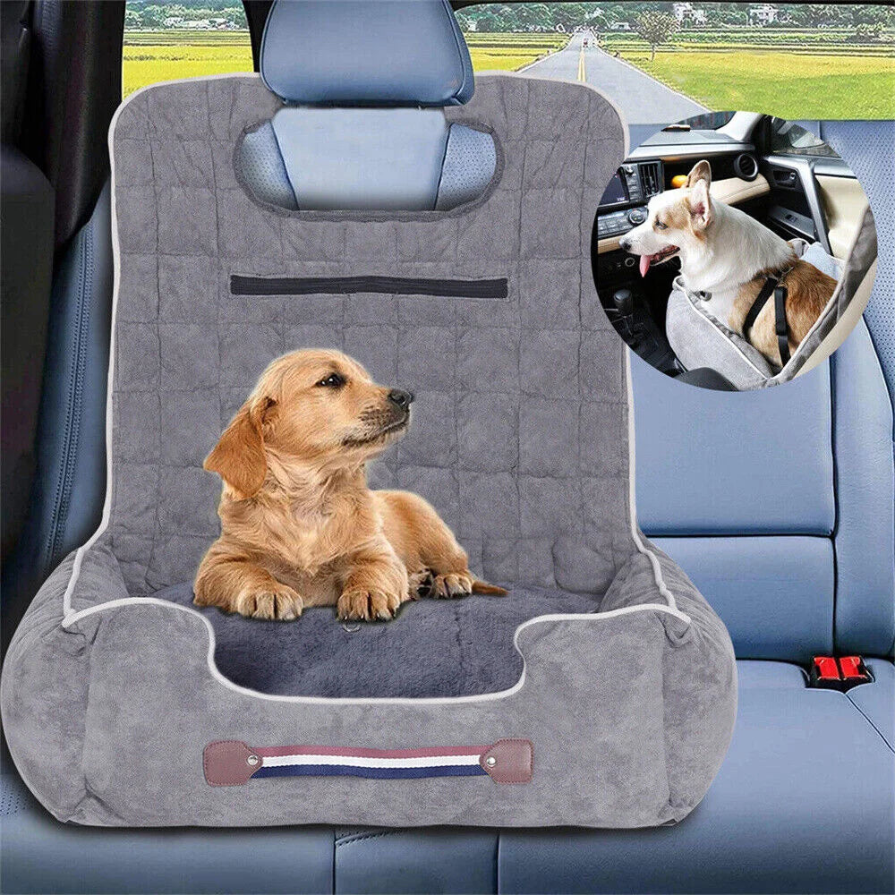 Dog Car Seat Bed Pet Booster Car Seat Travel Carrier with Safety Belt Adjustable Strap Car Seat Protector Cushion Waterproof