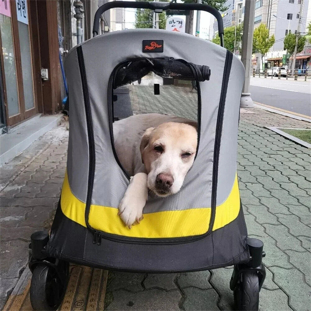 One Click Foldable Dog Stroller Portable Dog Buggy 4 Wheel Pet Stroller Pushchair Travel Carriage Stroller Cart with Rain Cover