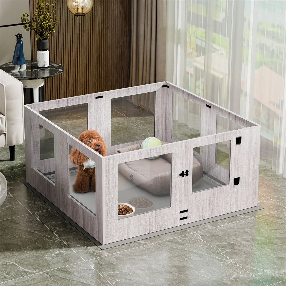 Heavy Duty Dog Whelping Box Indoor Tempered Glass Pet Dog Playpen Kennel Cage Training Enclosure